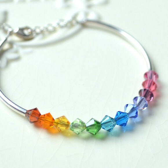 Handmade Rainbow Crystal Bracelet, Silver Plated, Bright and Colourful - Picture 1 of 7